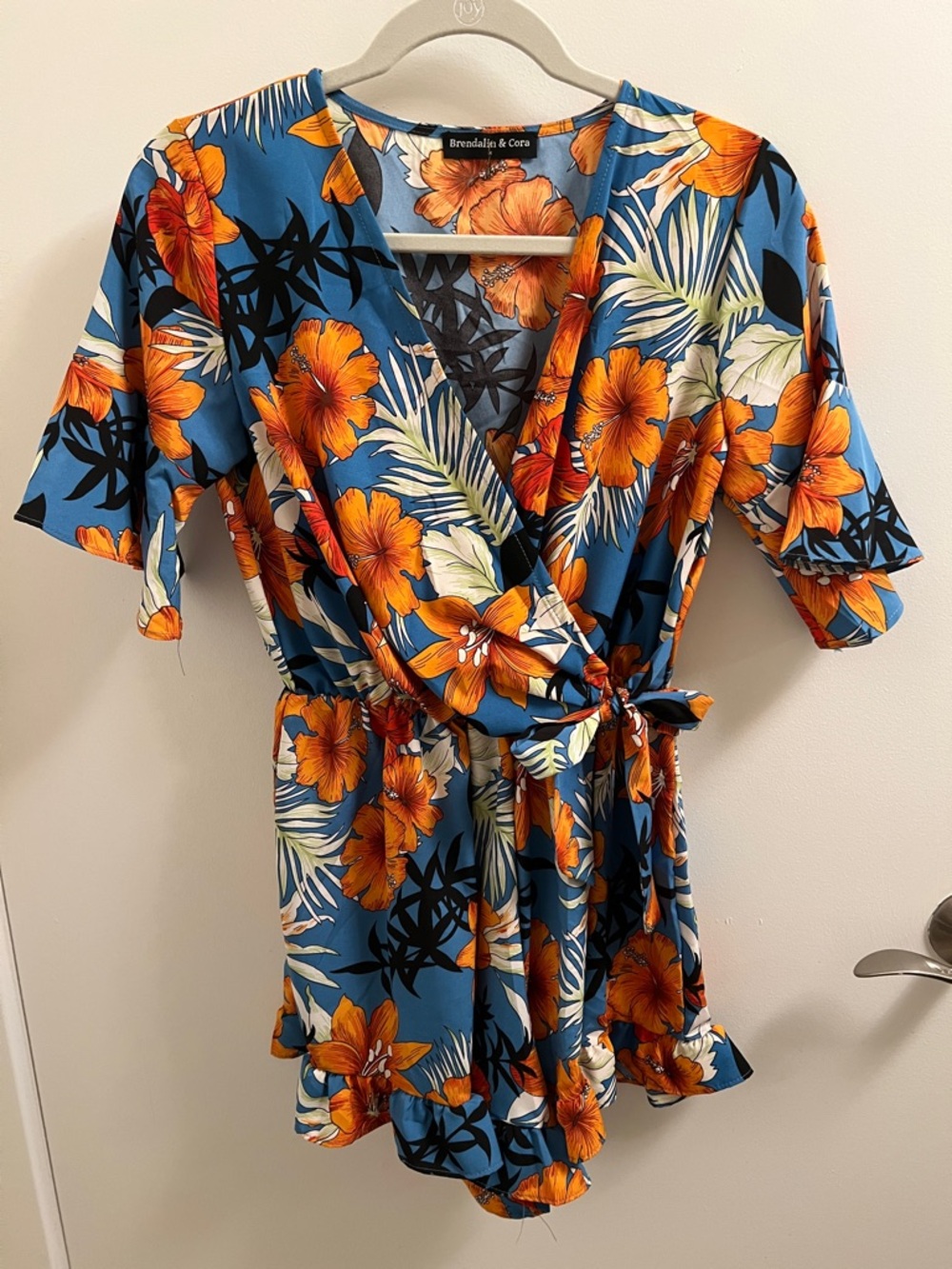 Brendalina & Cora Tropical Blue & Orange Floral One-Piece Romper